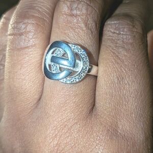 High Quality Women's CIRCLES Belt Buckle SIGNATURE Zirconia 925 Silver Ring Sz 8